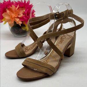 Sam Edelman Tan Criss Cross Strappy Block Heels Sandals Size 10 MCS8980K